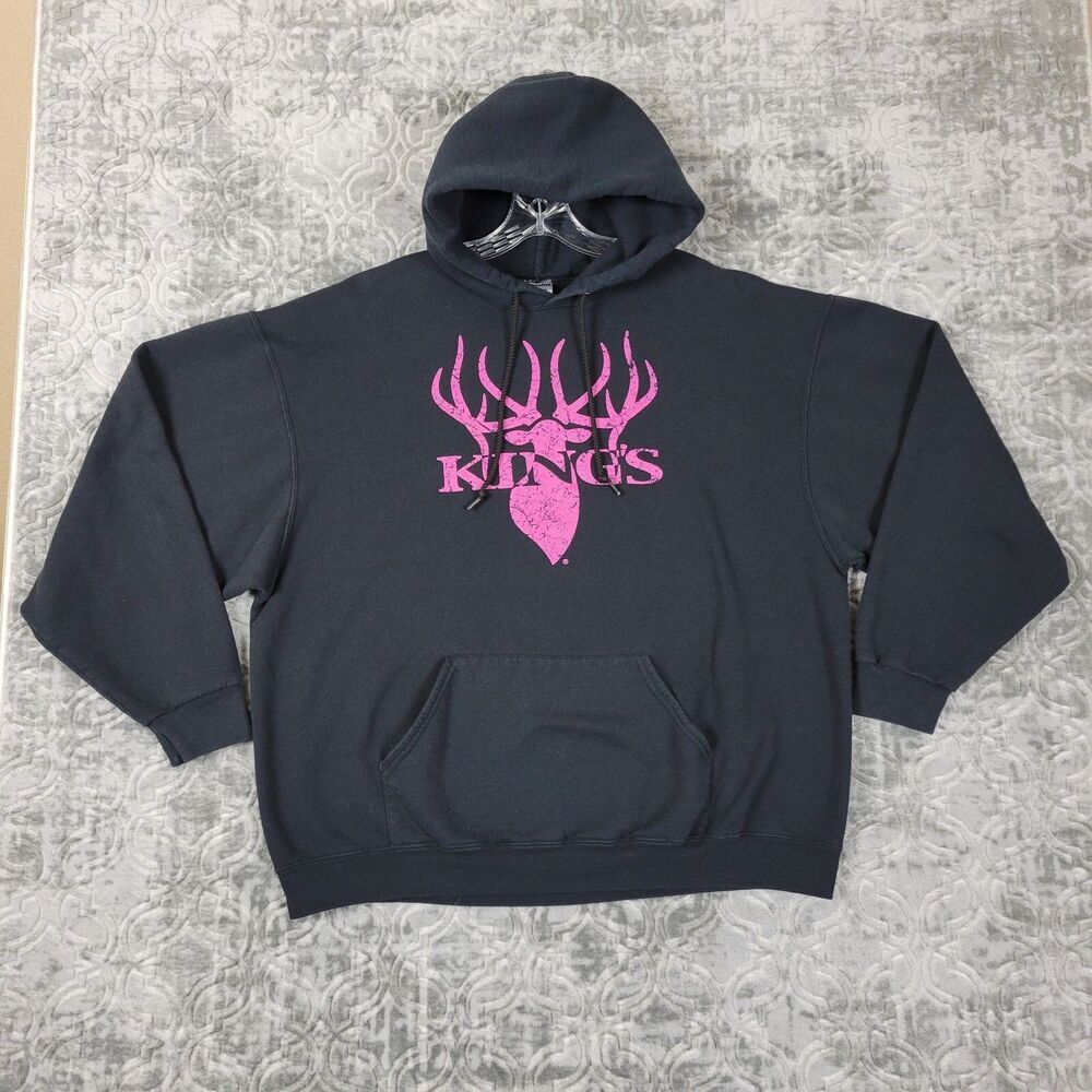 Kings Camo Hoodie Mens 2XL Black Large Hunting Deer Antlers Sweatshirt Pullover